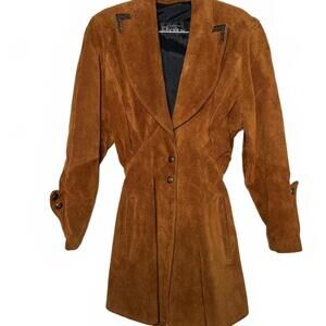 Vintage Gem  Brown Suede Leather Longline Blazer - Boss Lady Vibes‎